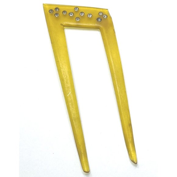Vintage Rhinestone Yellow Hair Comb